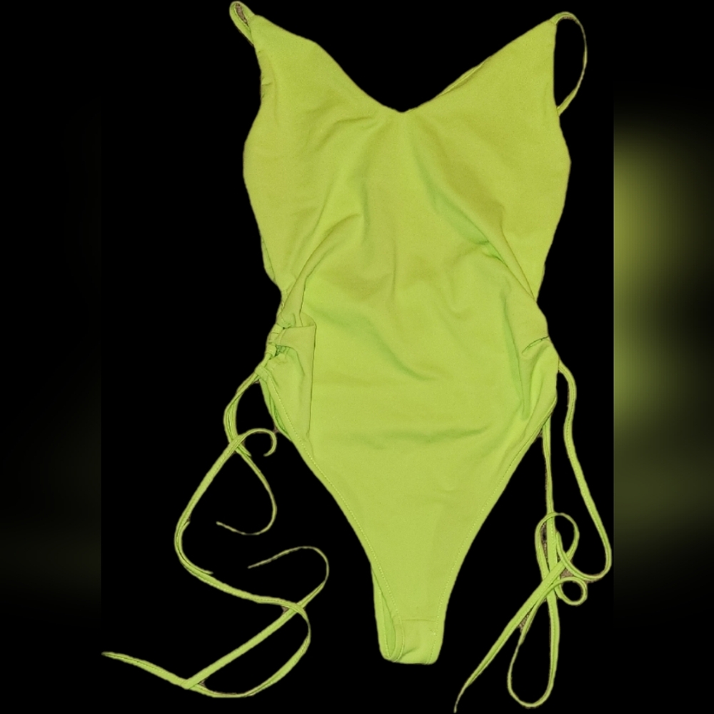 Daisy Neon Green One-Piece Swimsuit Size M WITH TIES ON SIDES